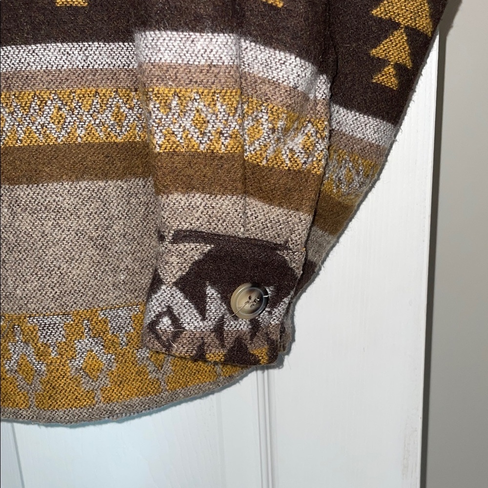 Women's Patterned Zip-Up Jacket - Brown and Yellow - Picture 4 of 8